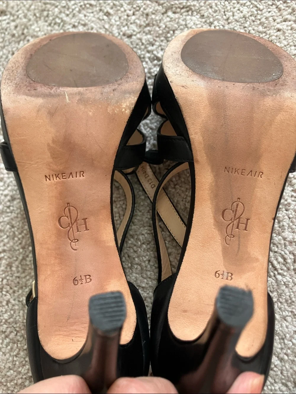 Cole Haan Black Leather Strappy High Heel Sandals with Gold Buckles